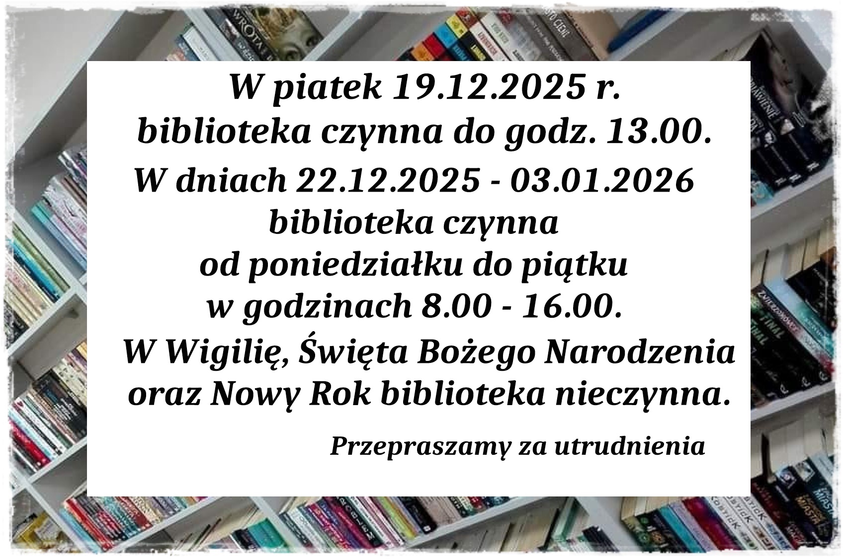 Zmiana godzin pracy biblioteki